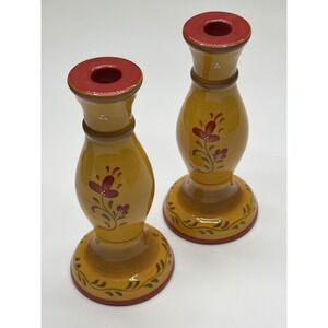 Demdaco‎ Bienvenue Yellow Floral Ceramic Candle Holders Set of 2